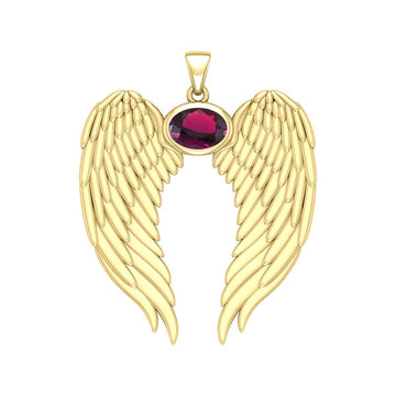 Guardian Angel Wings Solid Gold Pendant with Birthstone GPD5868 - Jewelry